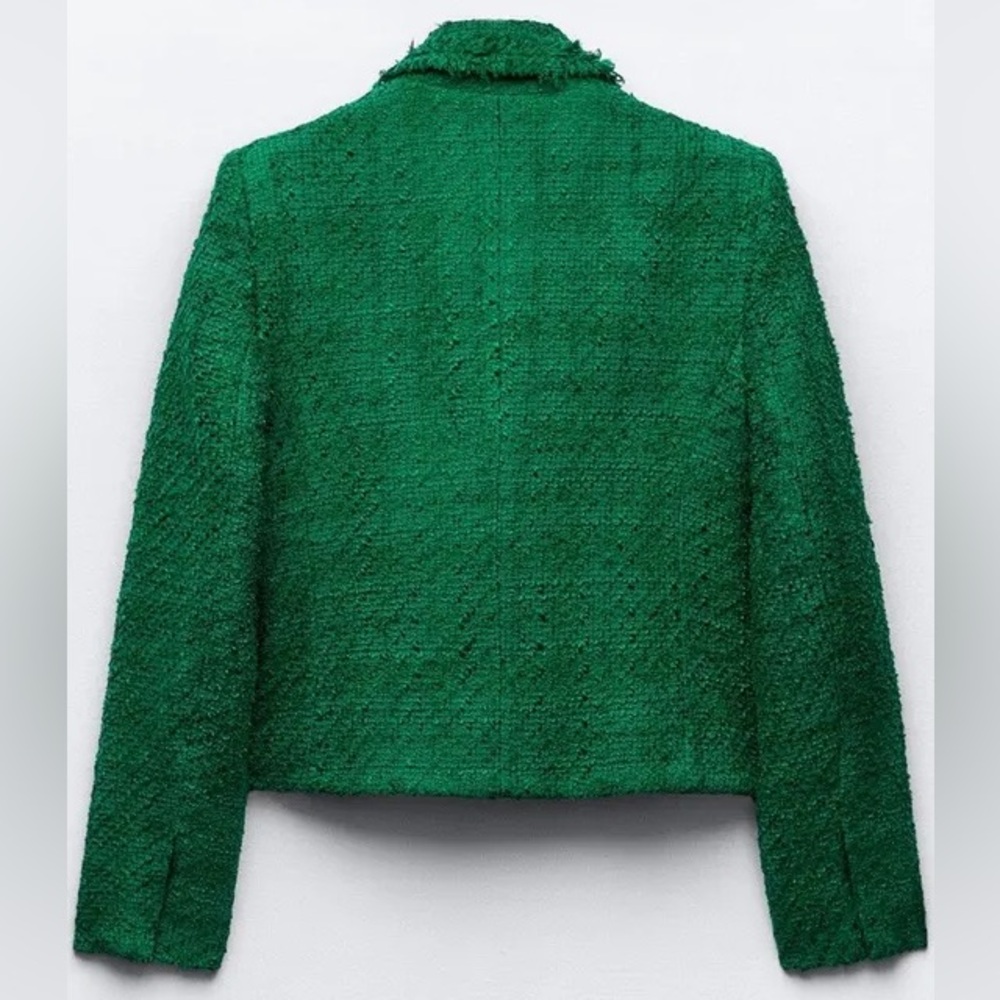 ๐(NWT) ZARA Bloggers Fav Green Tweed Double Breasted Cropped Blazer. Size XS - Picture 3 of 16